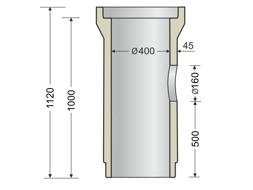 Concrete pipe Ø400 mm, L=1000 mm, with hole Ø160
