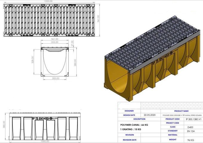 Линейни Отводнители V300, 300 x 1000 x 380 mm, Клас D400