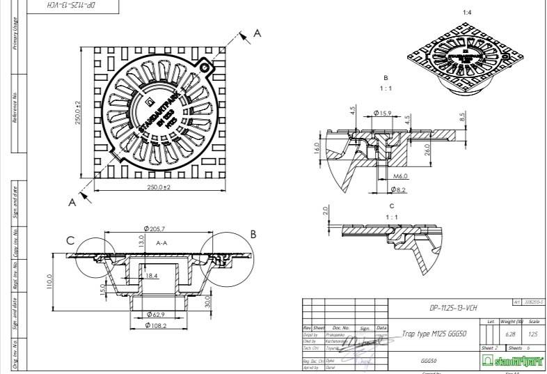 Cast iron Siphon, 250x250/ M125, f110