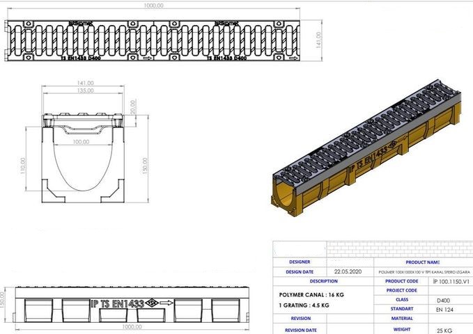 Линейни Отводнители V100, 100 x 1000 x 150 mm, Клас D400