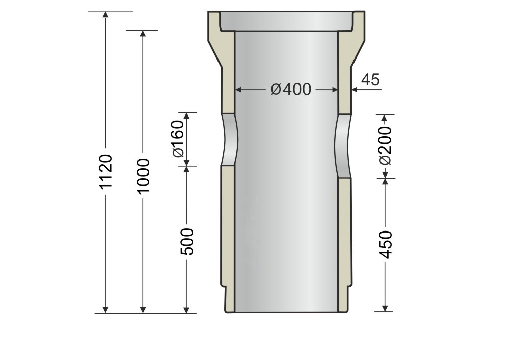 Concrete pipe Ø400 mm, L=1000 mm, with holes Ø160/Ø200