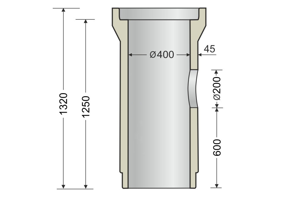 Тръба бетонна Ø400 мм, L=1250мм, с отвор Ø200