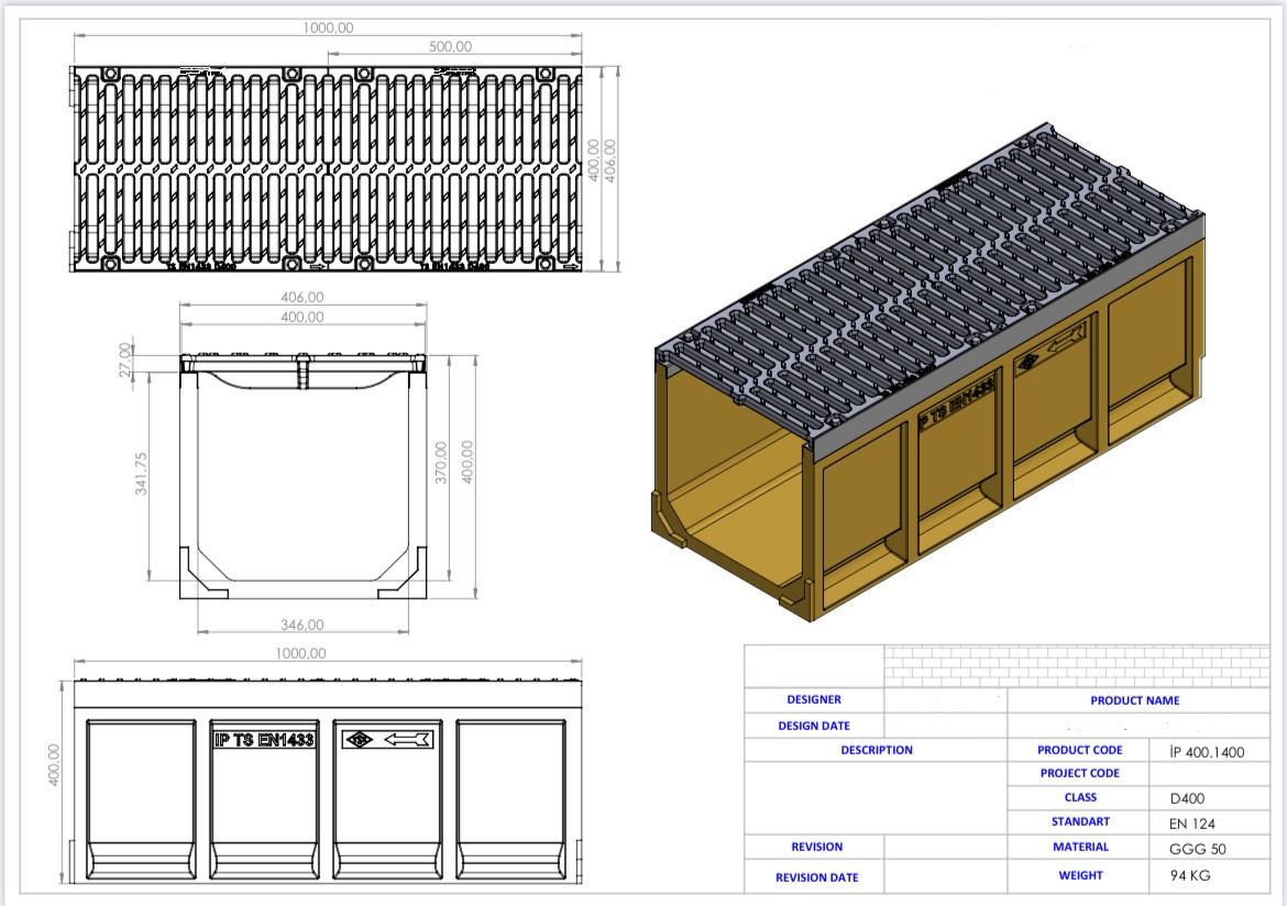 Linear Drains U400, 400 x 1000 x 400 mm, Class D400