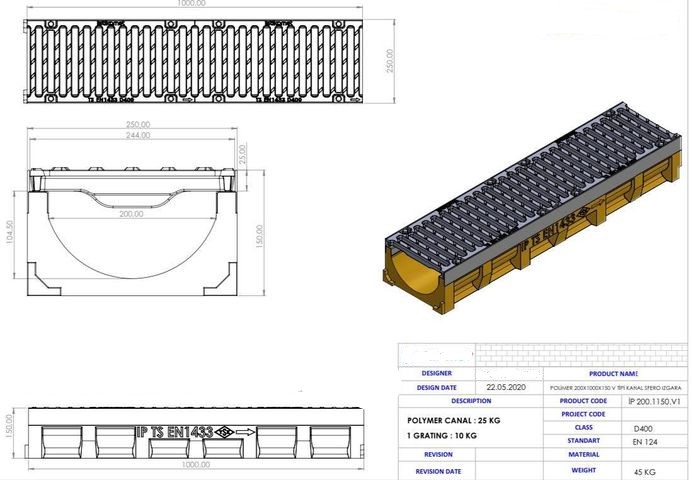 Линейни Отводнители V200, 200 x 1000 x 150 mm, Клас D400