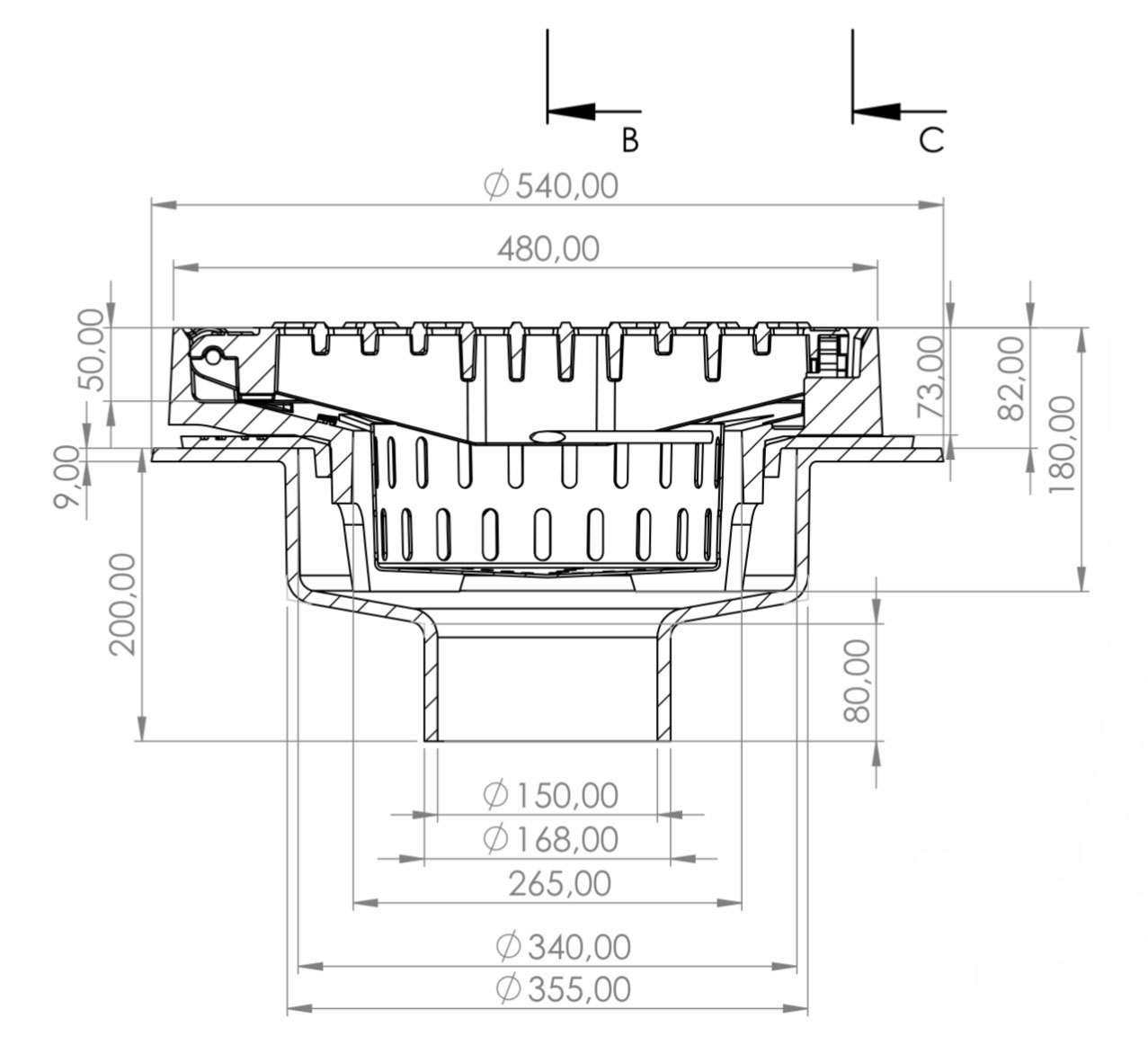 Чугунена Решетка за мостове с вертикално оттичане, Клас D400
