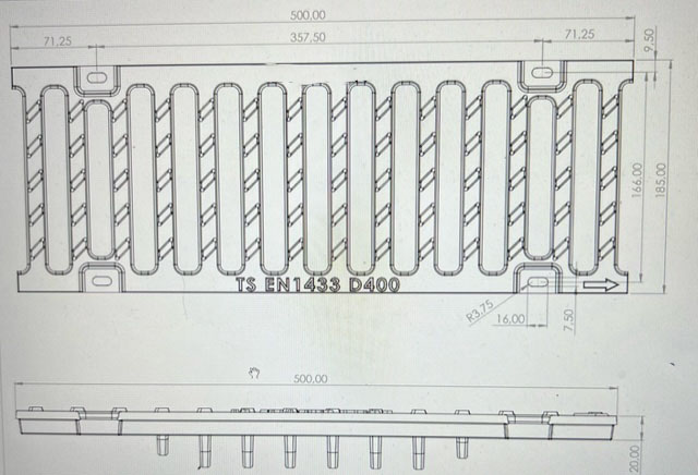 Чугуненa Решеткa без рамка 185х500х20, Клас D400